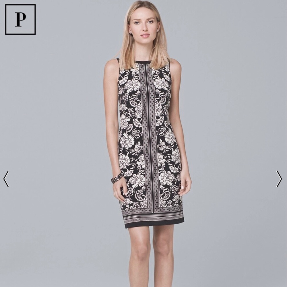 NWT WHBM Petite Reversible Border-Trim Floral Knit Sheath Dress - Picture 1 of 5